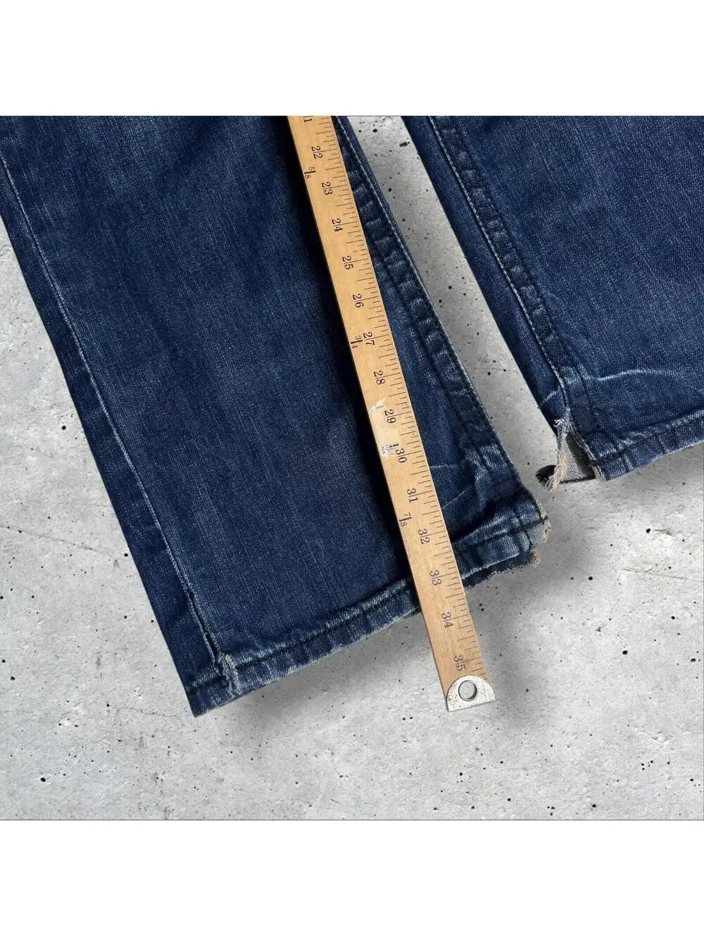 Rock Revival Bootcut Straight Leg Denim Jeans Distressed Hem Size 34
